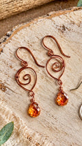 Swirly Copper & Amber Colored Briolette Crystal Teardrops