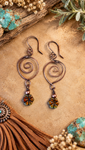 Copper Wildflower | Handcrafted Antiqued Copper Swirl & Czech Glass Flower Earrings