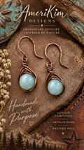 Faceted Amazonite & Hammered Copper Wire-Wrapped Earrings | Handmade Artisan Jewelry