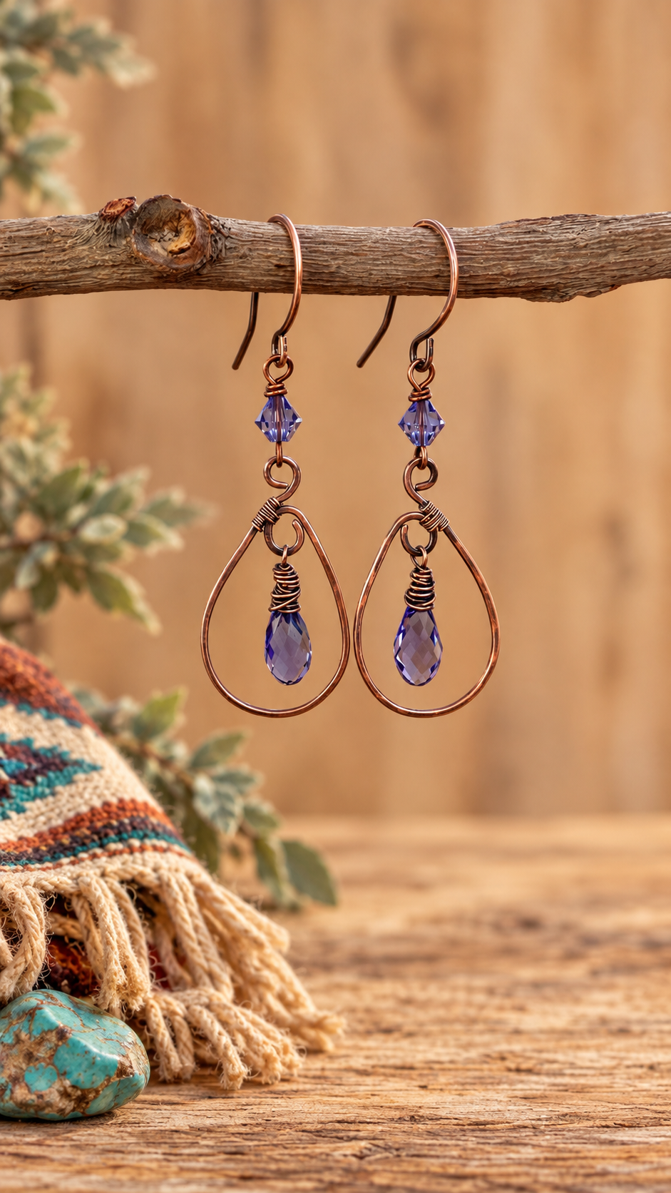 Violet Copper Dreams | Handcrafted Swarovski Crystal Teardrop Earrings