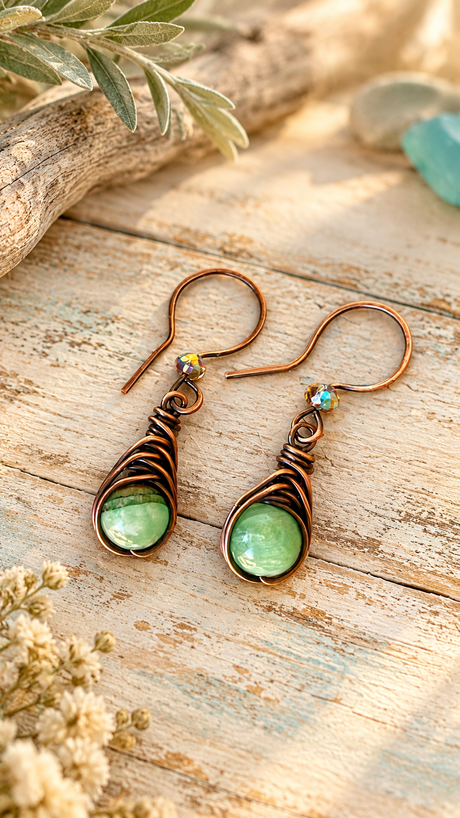 Willow & Copper – Handcrafted Angelite Herringbone Earrings