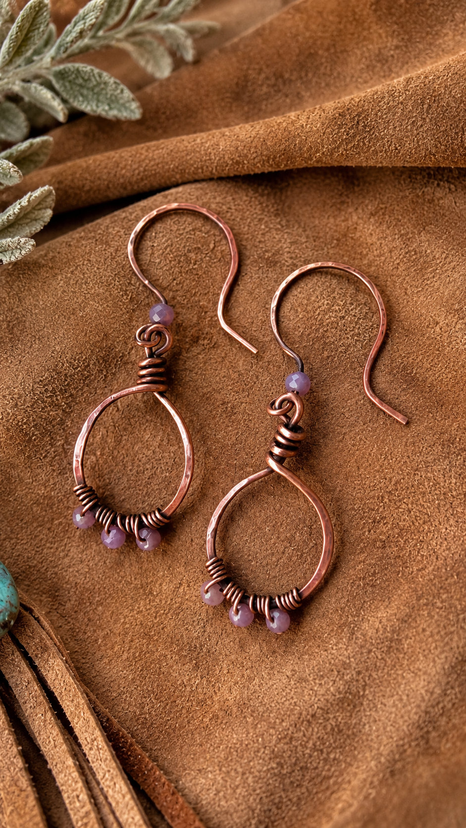 Lavender Prairie | Handcrafted Antiqued Copper Teardrop Earrings