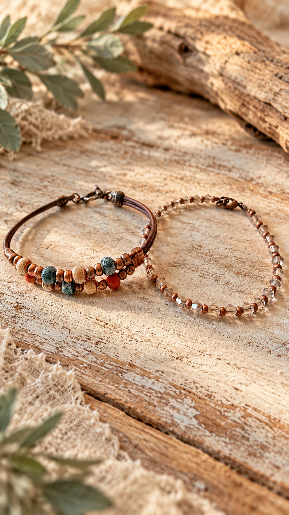 Copper Canyon & Crystal Skies | Rustic Western Bracelet Duo