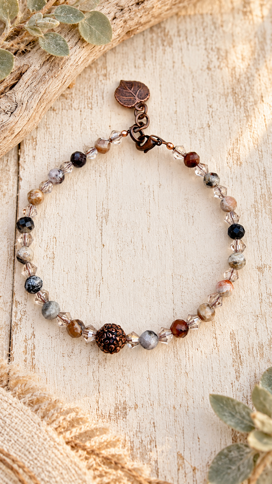 Autumn Whispers – Handcrafted Rhodochrosite & Antique Copper Bracelet