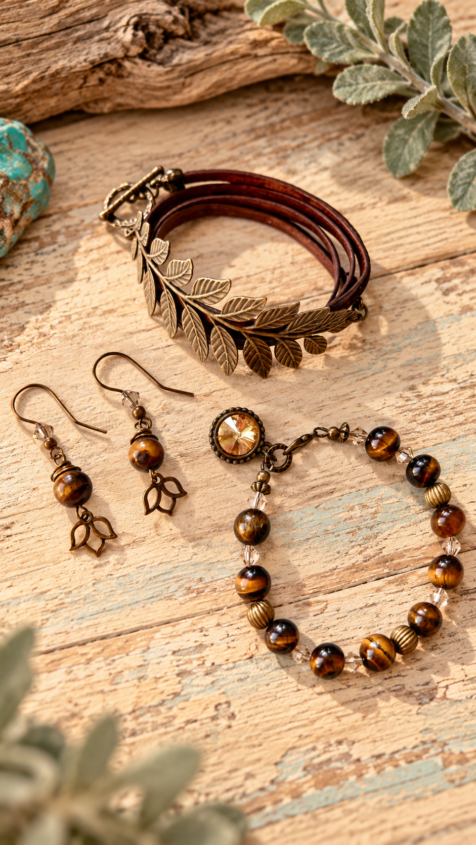 Golden Prairie | Tiger's Eye, Leather & Antique Brass Jewelry Collection