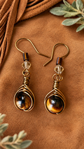 Golden Prairie | Tiger’s Eye & Herringbone Wire-Wrapped Copper Earrings