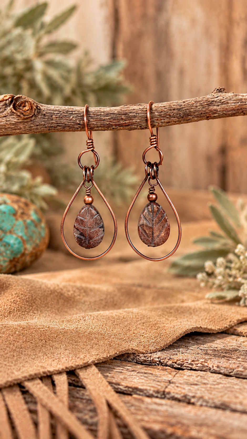 Copperwood Whispers | Handcrafted Brecciated Jasper & Antiqued Copper Earrings